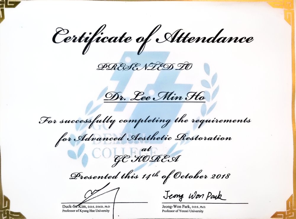GC Korea Advanced Aesthetic Restoration 수료증